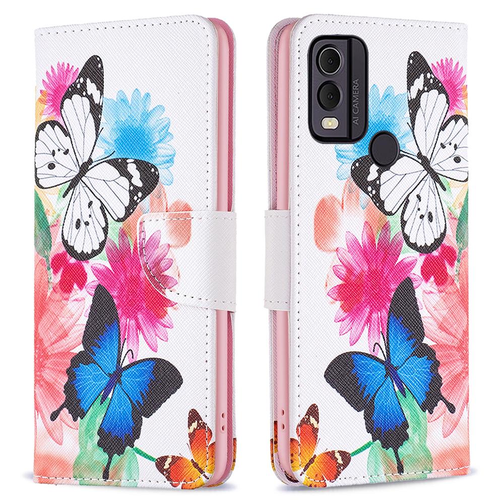 

For Nokia C22 Pattern Printing PU Leather Phone Cover Stand Wallet Flip Case Two Butterflies