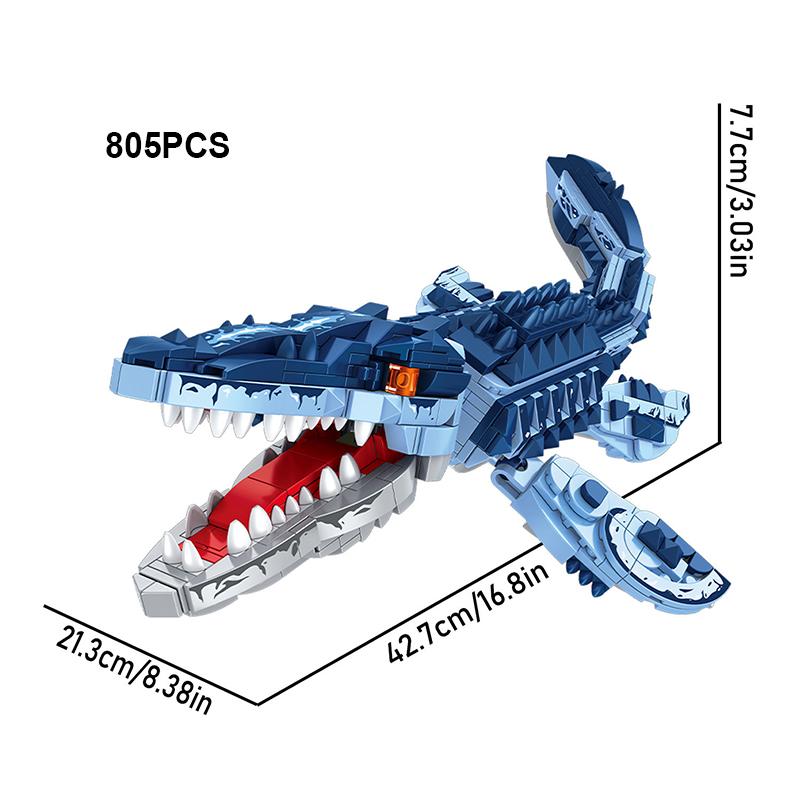 לבני בניין 'פיית קנגלונג' ספינת תקיפה מוסזאורוס מעולם היורה לבנים צעצועים נושא דינוזאורים לילדים מתנה