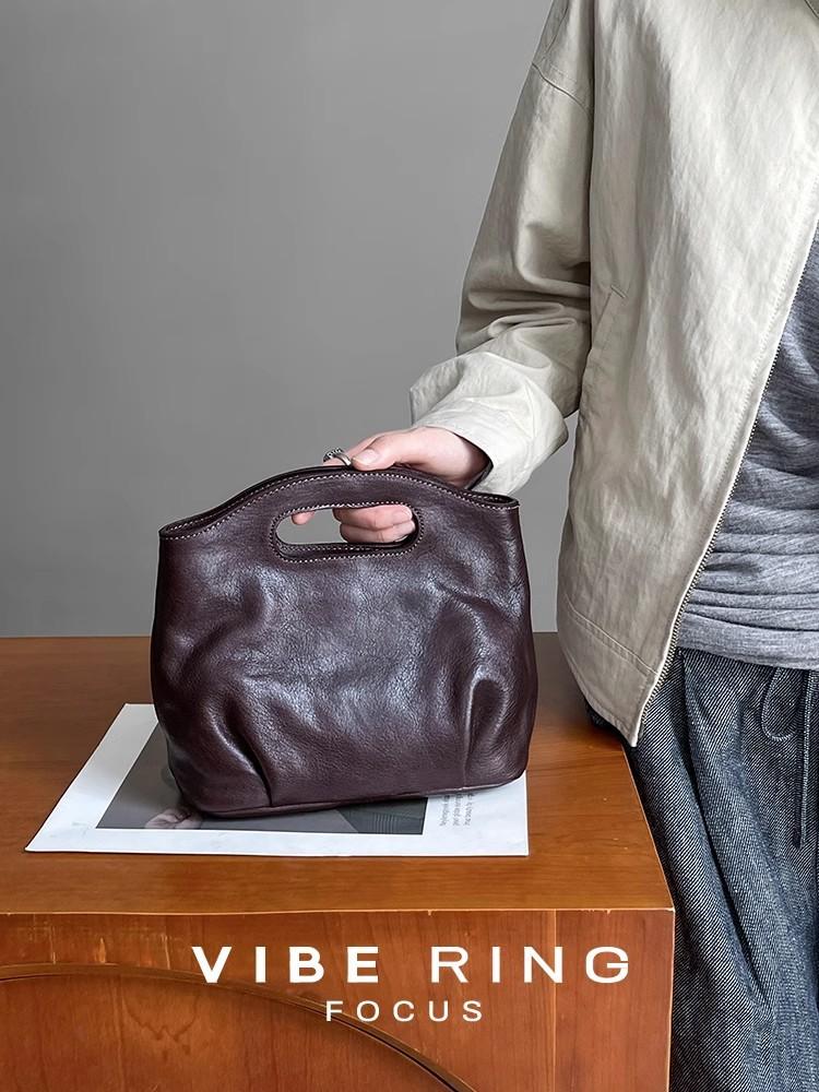 Handbag Versatile Commuting High-quality Soft Leather Large-capacity Crossbody Bag Niche Retro Fashionable Solid
