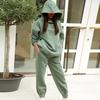 2 Pcs/Set Women Autumn Tracksuit Solid Color Loose Elastic Waist Thick Hooded Keep Warm Pocket Elastic Cuff Deep Crotch Winter