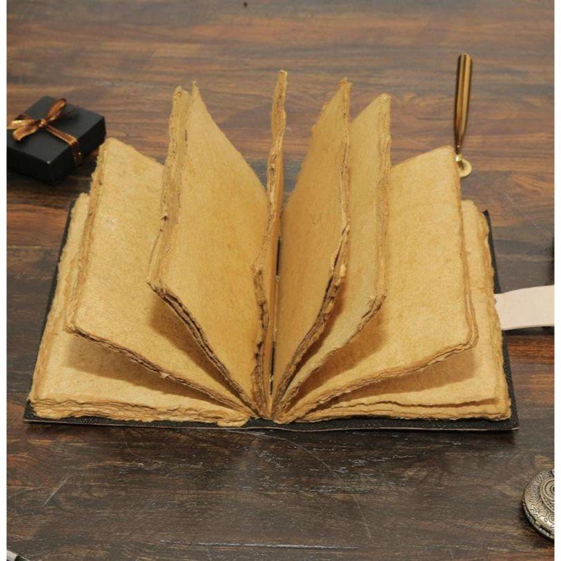 Handmade Moon Phases Leather Journal - Vintage Grimoire with Deckle Edge Paper | Witchcraft, Spell Book, Lunar Diary, Gift for Women & Men