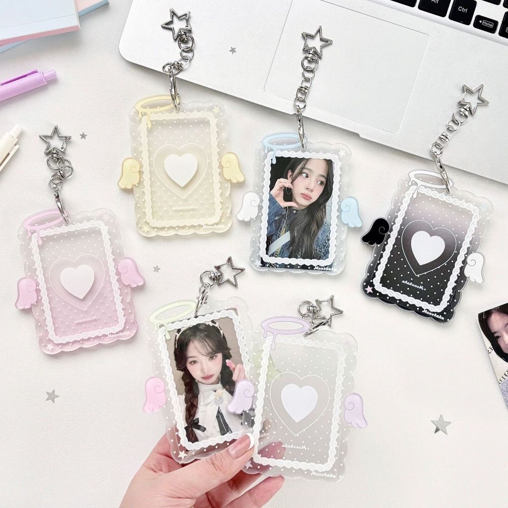 Cute 3 Inch Card Holder Colorful Angel Wings Clear Acrylic Card Sleeve ID Card Cover