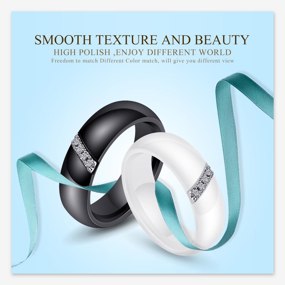 Trendy 6MM Beveled Ceramic Ring with Zircon Inlay