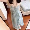 Coffee Break French Seaside Vacation Beach Blue Suspender Dress Women's Summer High-end Temperament Waist Long Skirt