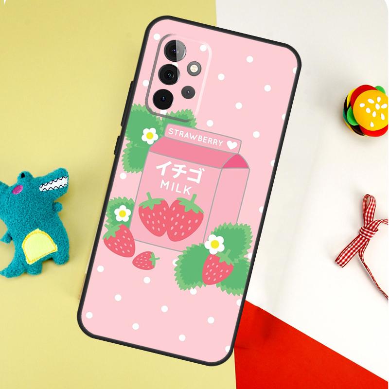 Kawaii Strawberry Milk For Samsung Galaxy A22 A32 A52 A54 A34 A14 A55 A35 A15 A53 A33 A13 A05 A06 A16 Phone Case