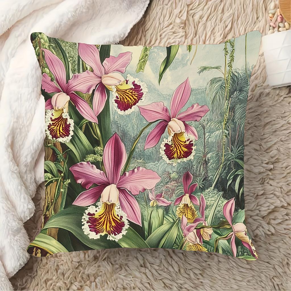 Vintage Orchid Botanical Throw Pillow Cover Tropical Jungle Floral Decorative Pillow Case For Home