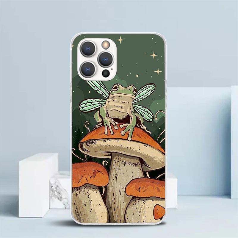 Cottagecore Frog Mushroom Kawaii Phone Case For IPhone 16 17 Air 16E 15 14 Plus 13 Mini 12 11 Pro Max 7 8 + SE 2020 Soft TPU Bac