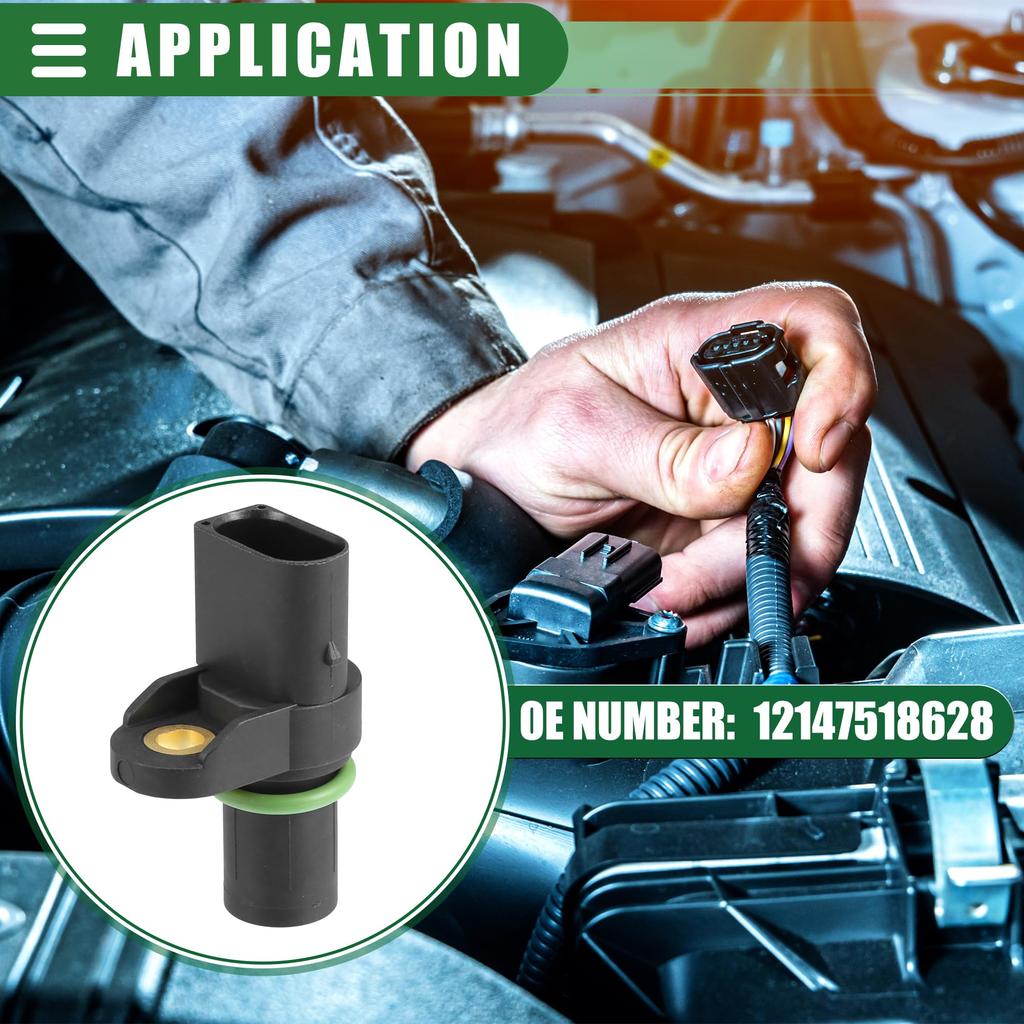 Motoforti Engine Camshaft Position Sensor for BMW 325Ci Base 2.5L 2001-2006, ABS Metal, Black, Part Number 12147518628