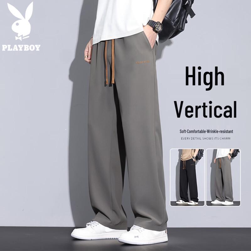 PLAYBOY Men s Ice Silk Loose Fit Casual Straight Leg Pants 2XL