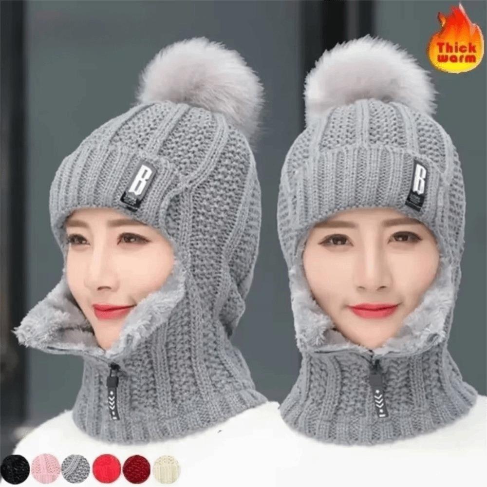 Thickened Beanies Cap Neck Warmer Ear Protection Hat Fashion Winter Hat Scarf Set  for Women