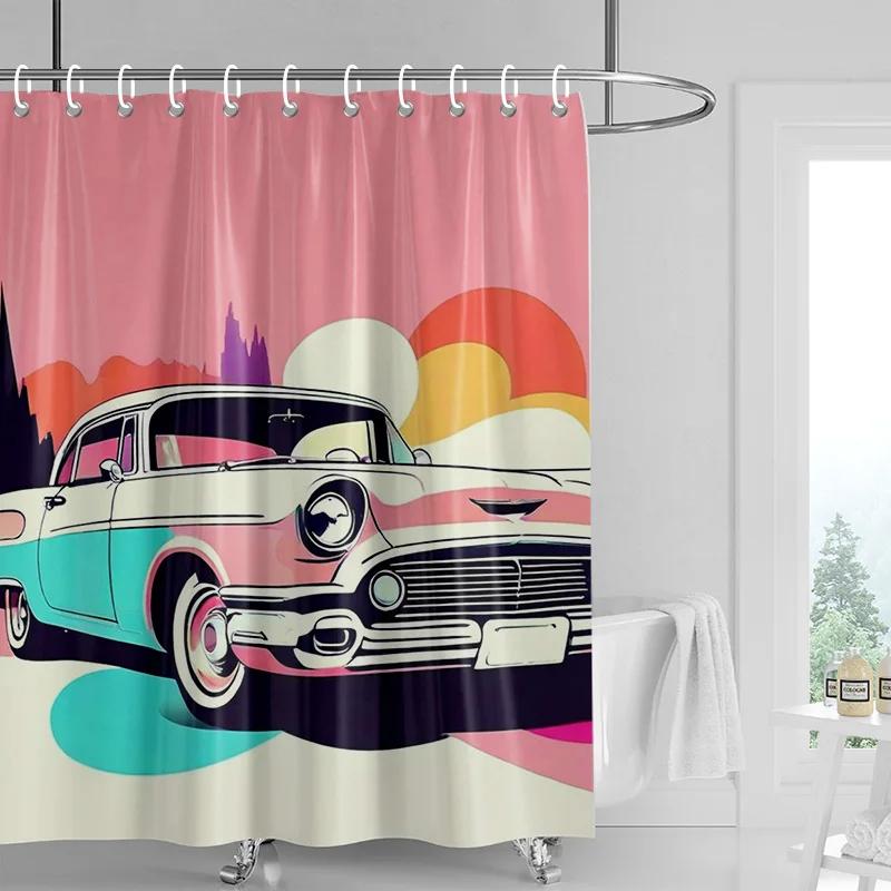 Car Cartoon Shower Curtain Waterproof Bathroom Curtain Bathroom Partition Curtain Universal Home Decor Ins Style