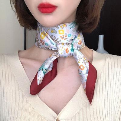 Women's Korean Small Square Silk Scarf: Spring/Autumn Career Decor Necktie All-match Scarf Lightweight Summer Neck Wrap with Sun Protection