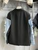 Korean Style Women's Denim Patchwork Cuffed Ripped Suit