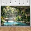 Forest Waterfall Wonderland Backdrop Supplies Rainforest Natural Scenery Background Banner Wall Party Decor Photography Props