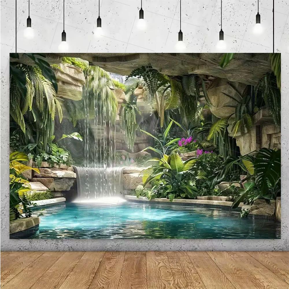 Forest Waterfall Wonderland Backdrop Supplies Rainforest Natural Scenery Background Banner Wall Party Decor Photography Props