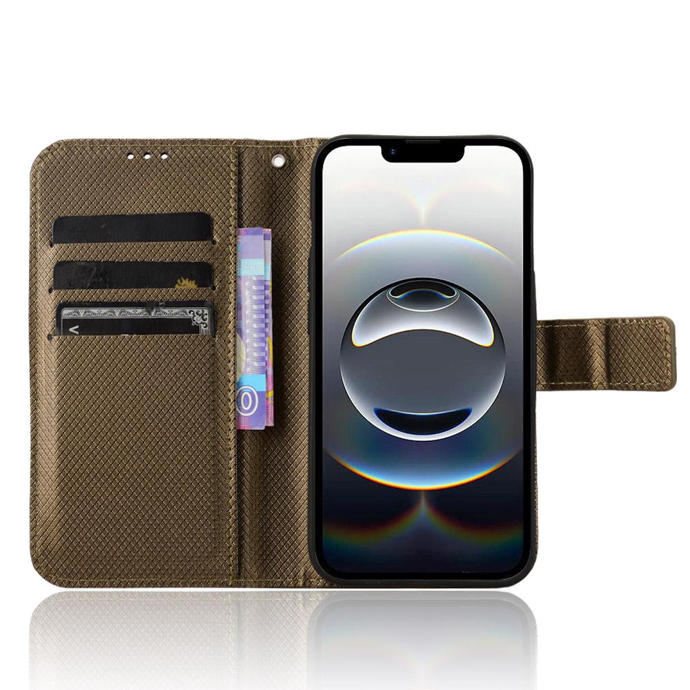 

For iPhone 16e Case PU Leather Diamond Texture Wallet Phone Cover Brown