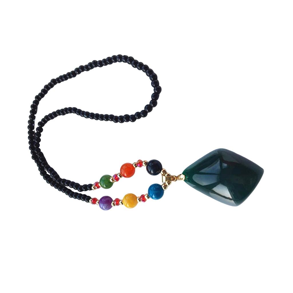 Diamond-shaped Imitation Beeswax Dark Green Sweater Chain