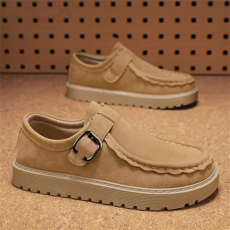 Fashion Men's Shoes 2026New Suede Casual Shoes Comfortable Thick Soled Loafers Slip-On Driving Shoes for Men Vulcanized Footwear