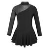 Kids Girls Figure Ice Skating Leotard Dress Mock Neck Long Sleeve Performance Uniform Dancing Outfits