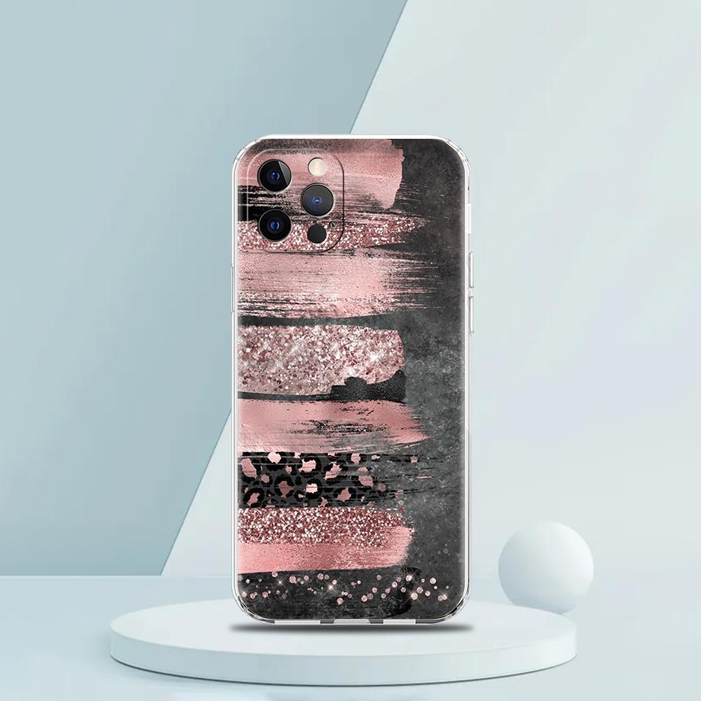 Gold Pink Rose Glitter Hearts Luxury Phone Case For iPhone 16 15 14 13 12 11 Pro Max XS X XR SE 7 8 Plus Silicone Clear Cover