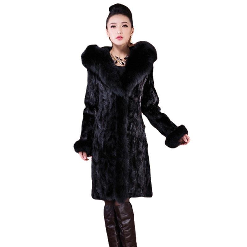 Kvinnors höst- och vinterpäls imiterad minkpäls Stor kappa Överdimensionerad pälskrage medellång kappa