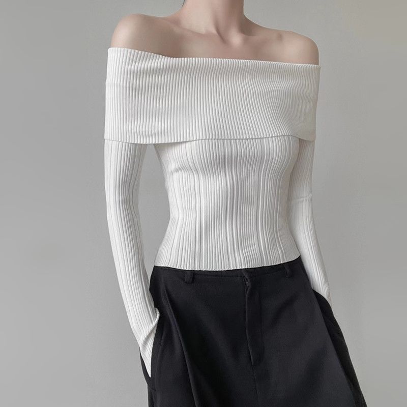 

Off-the-Shoulder Fashion Fancy Base Top Sweater White M