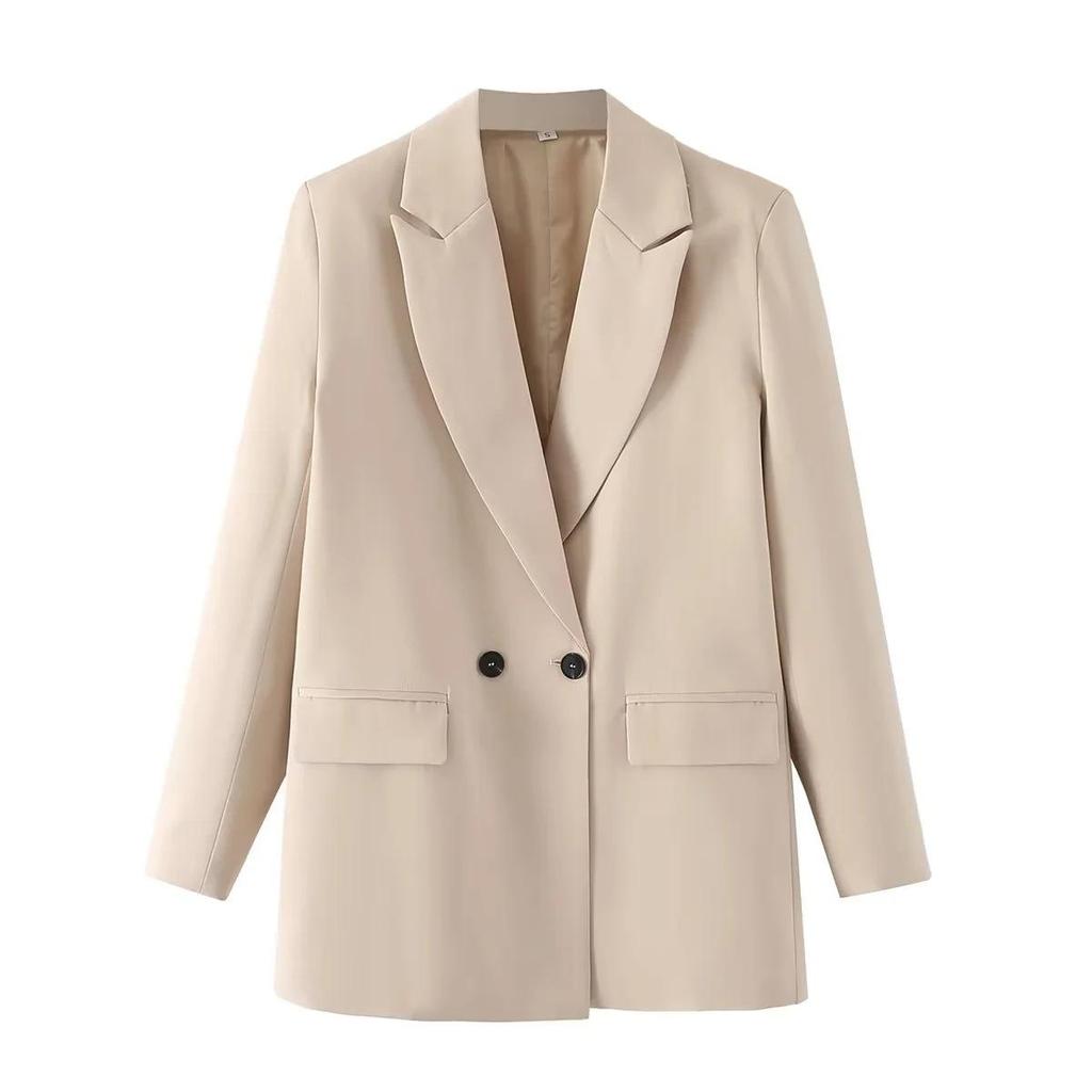 Moda Mujer Bolsillos Sólido Blazer Cruzado Vintage Mangas Largas Cuello con Muesca Atuendos de Oficina