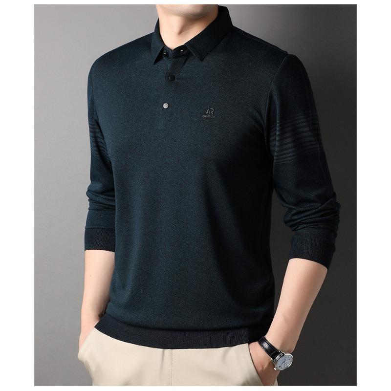 

Новые осенние и зимние мужские вязаные свитера, рубашки поло, футболки с длинными рукавами, топы с лацканами Daddy, мужские топы L