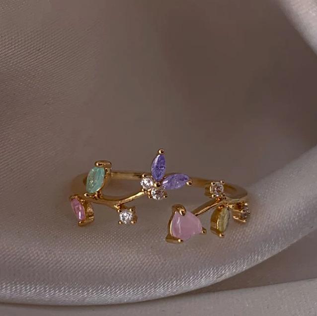 New Cute Colorful Zircon Flower Ring For Women Girl Fashion Vintage Zircon Adjustable Rings Jewelry Gift