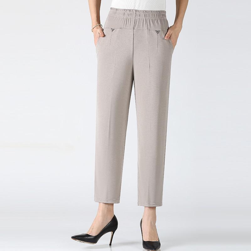 8XL Middle Aged Women's Pants Plus size Summer Thin High Waiste Elastic Loose Straight Pants Female Casual Trousers