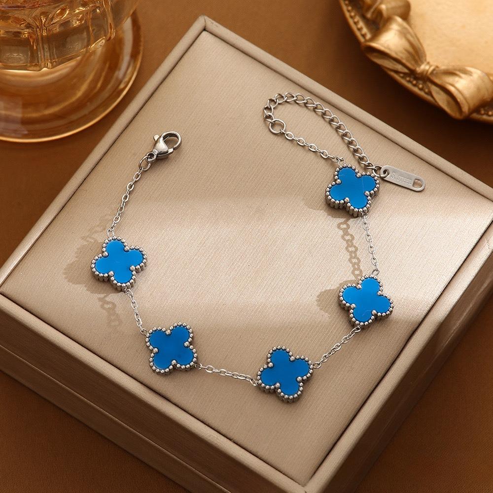 

Стального цвета Браслет Четырехлистный цветок 13 мм Цепочка из титановой стали Четырехлистный клевер Двусторонний Не выцветающий OL Перламутровый Изысканный браслет