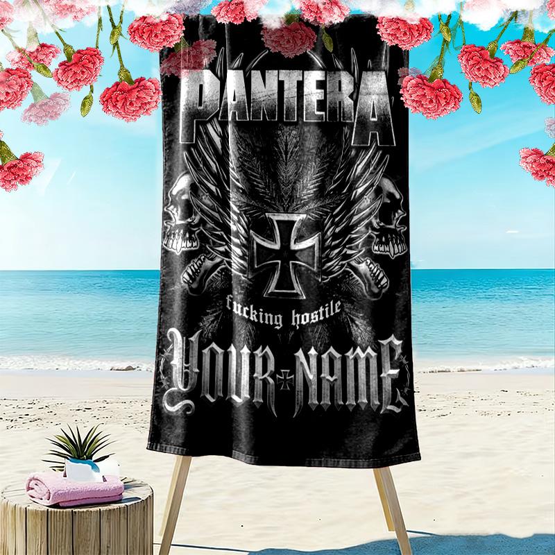 Name Custom Pantera Band Print Beach Towel, Large Soft Quick Dry Towel for Beach Camping Swimming