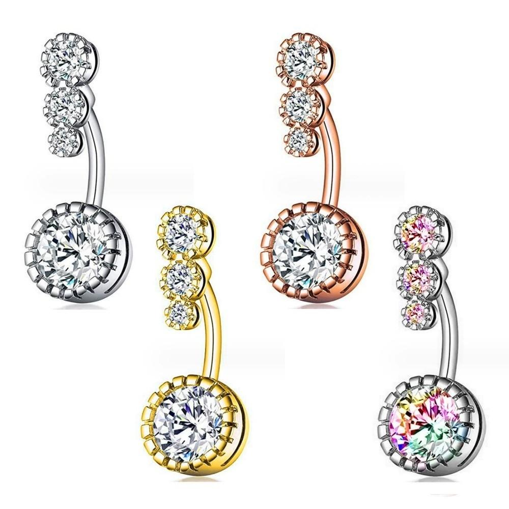 Elegant Gem Navel Piercing Copper Shiny Body Jewelry Fashion Crystal Ball Belly Button Rings  Men