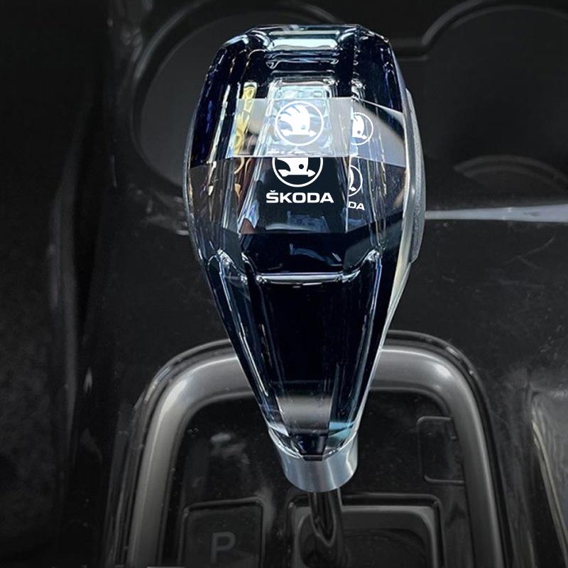 Pugms9 Crystal Gear Shift Head LED Illuminated Logo Car Gear Head for Skoda Octavia Kodiaq Fabia Rapid 3 Karoq Superb VRS Accessories