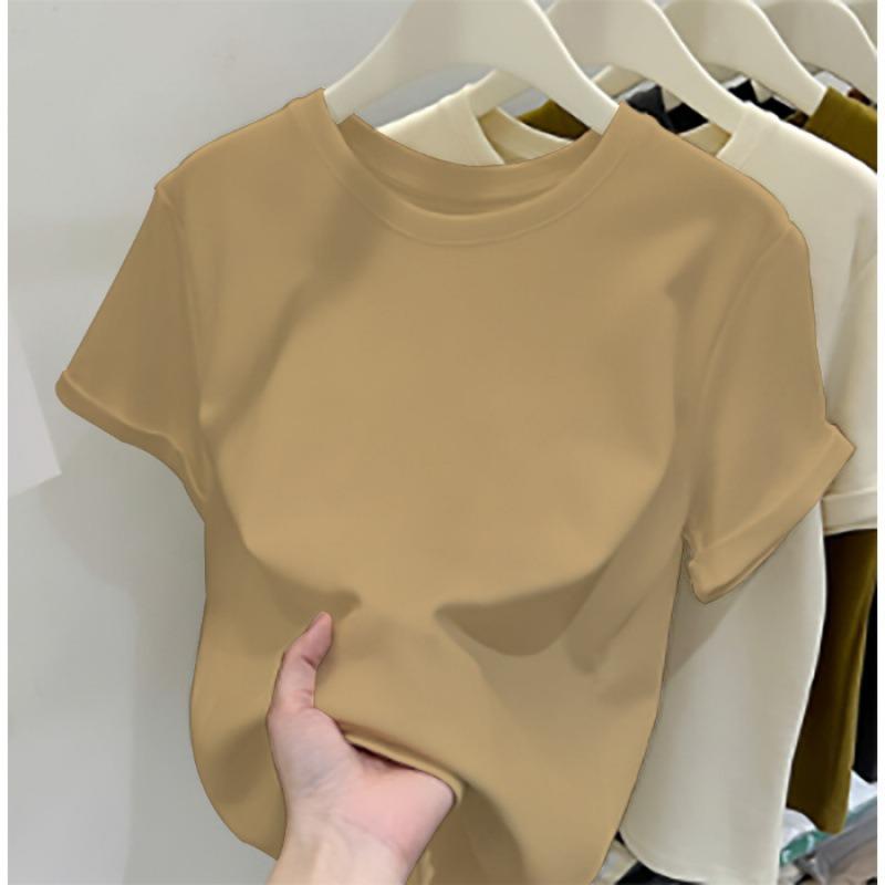 Women Summer New Slim Fit Short Sleeve Cropped T Shirt Versatile Casual Basic Top