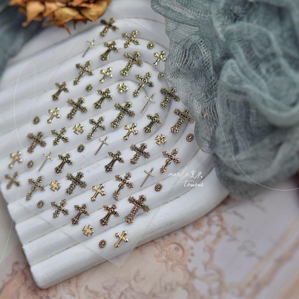 Retro Cross Nail Art Accessories Stickers Gold Silver Bronzing Multi Stely Cross Nail Stickers DIY Back Adhesive Manicure Decals