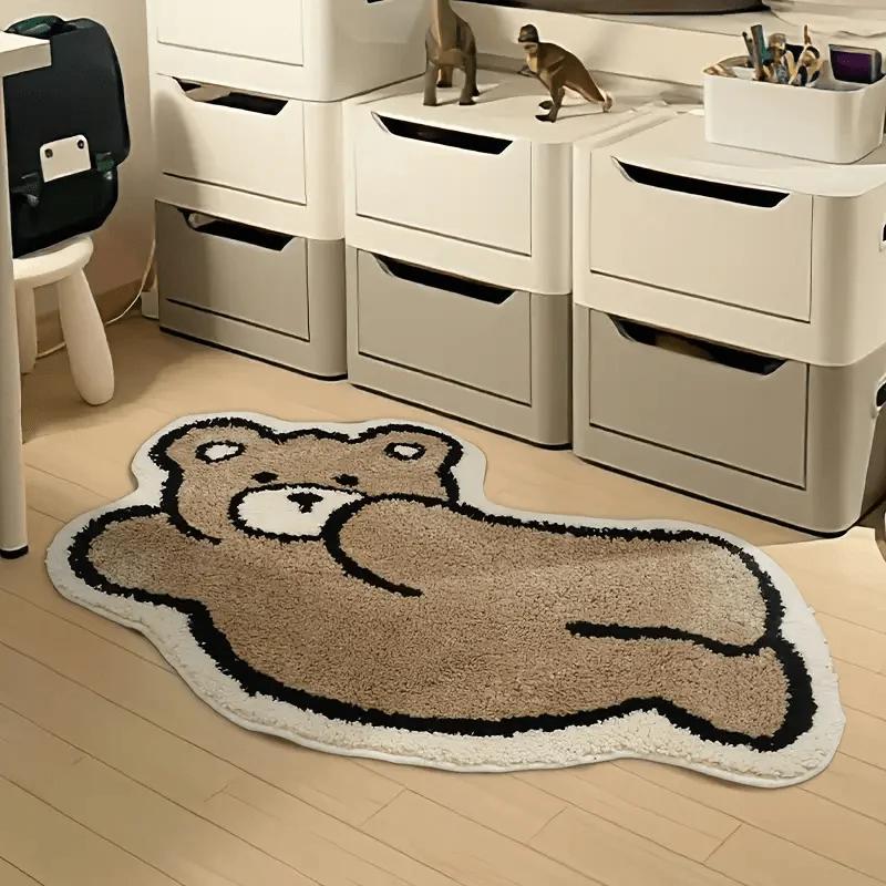 Minimalist Bear Tufted Rug Anti-slip Plush Bedside Carpet Soft Washable Floor Mat for Bedroom Living Room Kids Room
