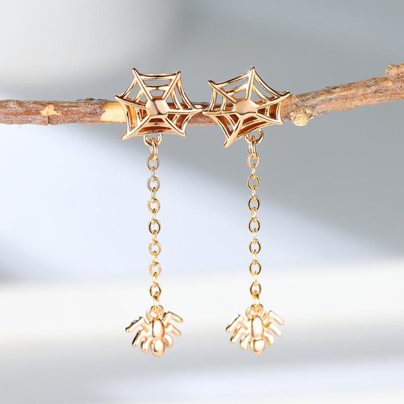 

Серьги-подвески в стиле панк-хэллоуин с паутиной для женщин, золотые серьги-пауки с длинной цепочкой, готические вечерние ювелирные изделия для фестиваля, подарки золотой