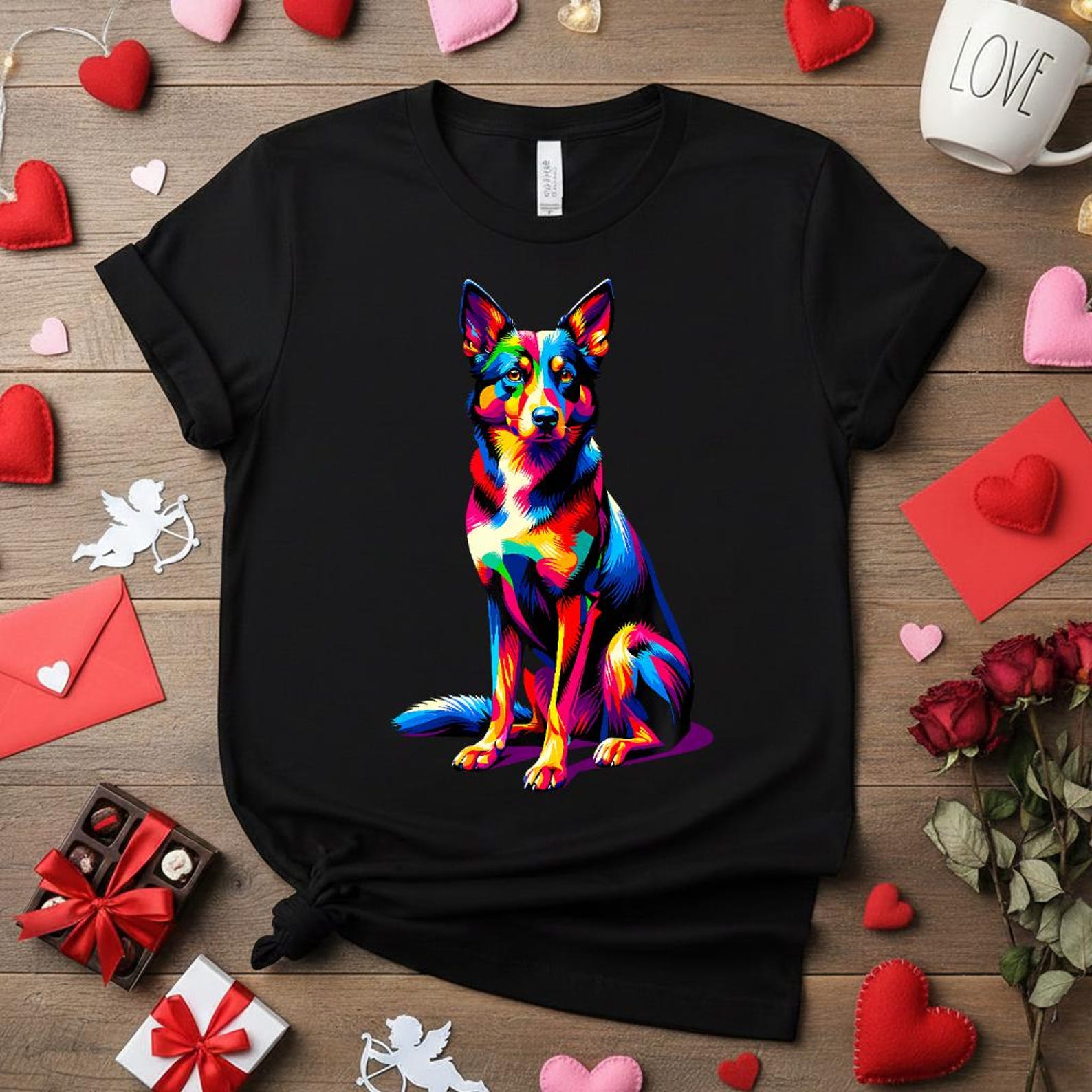 Vibrant Pop Art Australian Kelpie T-Shirt, Colorful Kelpie Dog Art Tee, Psychedelic Sheepdog Shirt, Australian Shepherd Lover Gift, Pet Art 4XL