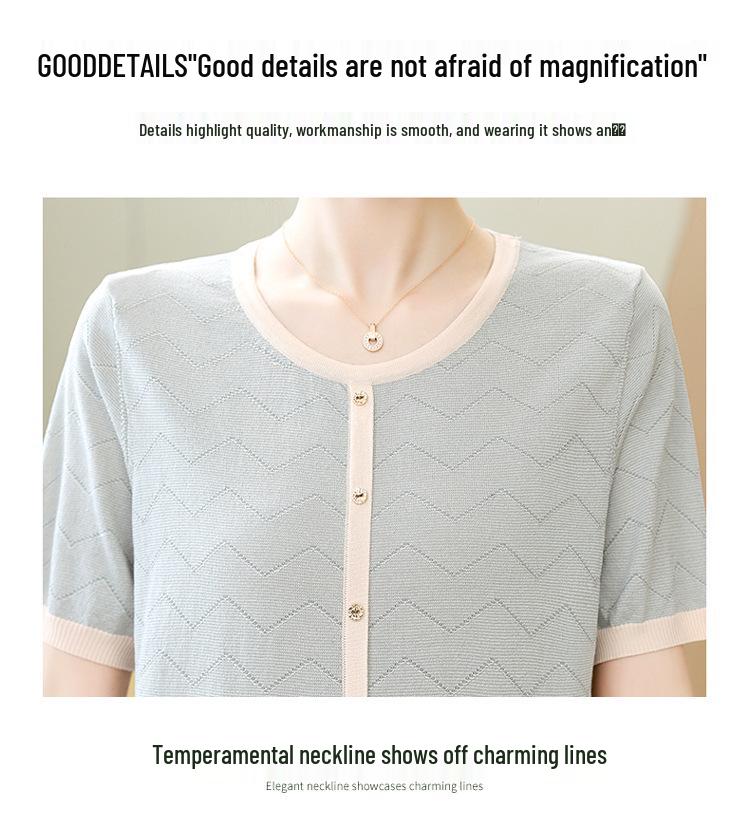 2026 Summer Ice Silk Knit T-shirts for Moms & Elderly Women – Short-Sleeved, Stylish Tops