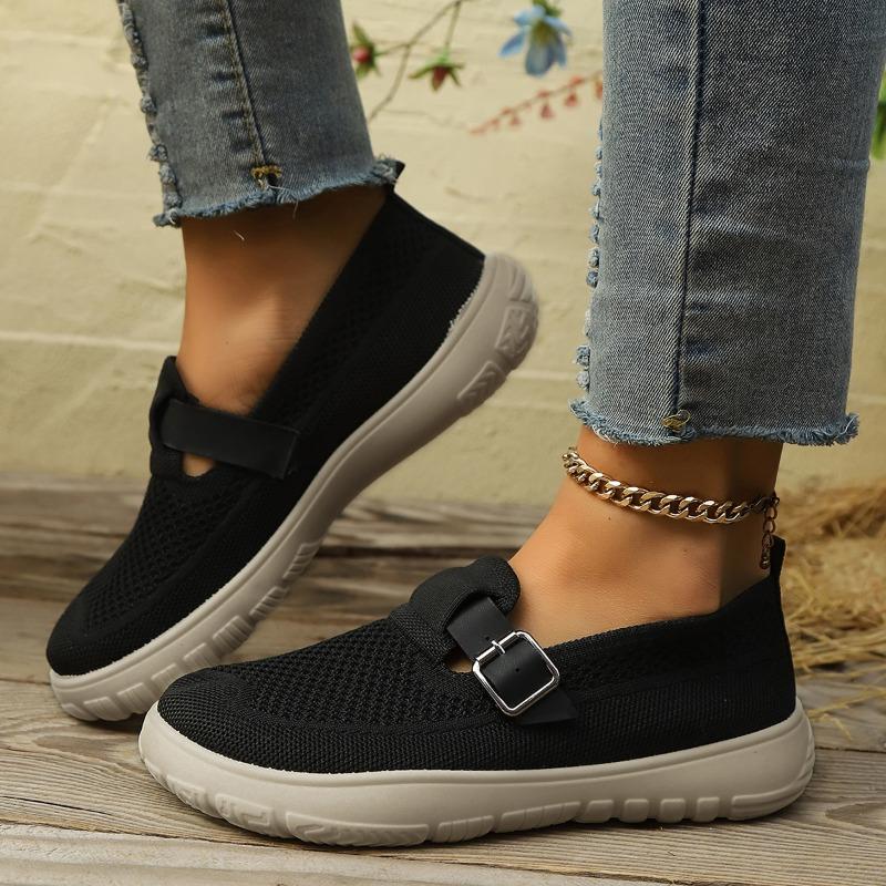 New Women's Casual Shoes Round Head Flat Comfortable and Breathable Mesh Shoes Fashionable and Versatile One Kick Flying Shoes