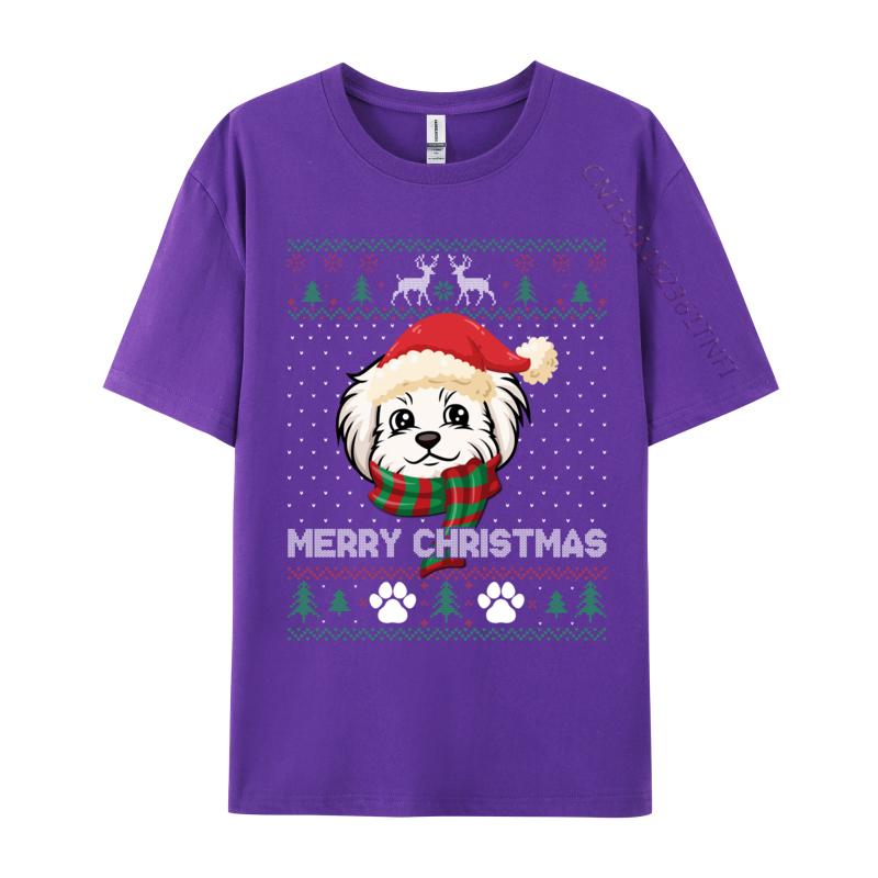 Merry Christmas Ugly Xmas Shirt Dog Santa Hat Maltese Lover TShirt Printing Short Sleeve Cotton Fabric ONeck Unisexs Tops Shirt