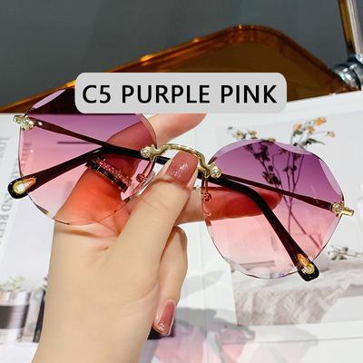 Randlose Sonnenbrille Frauen Männer Mode Beliebte Schattierungen Kleine Sonnenbrille Für Weibliche Sommer Reisen Braun Oculos