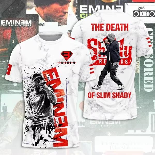 Round Neck 3D Rapper Eminem Printed T-shirts Casual Short Sleeved Men's T-shirts - Soft Medium Stretch Polyester Fabric Summer Relaxed Fit Clothing