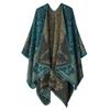Womens Open-Slit Cape Shawl With Fringe Trim Double-Sided Knit Wrap In Vintage Style Travel Warmth