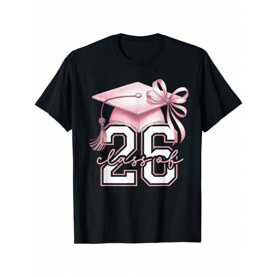 

Pink Coquette Bow Senior Class Of 2026 Senior Girls T-Shirt Funny Graphic Tshirts For Men Women Round Neck Loose Casual Tees ... S разноцветный