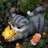 Solar Cat Night Light Outdoor Garden Yard Decor Statue Yellow 24x11x15cm
