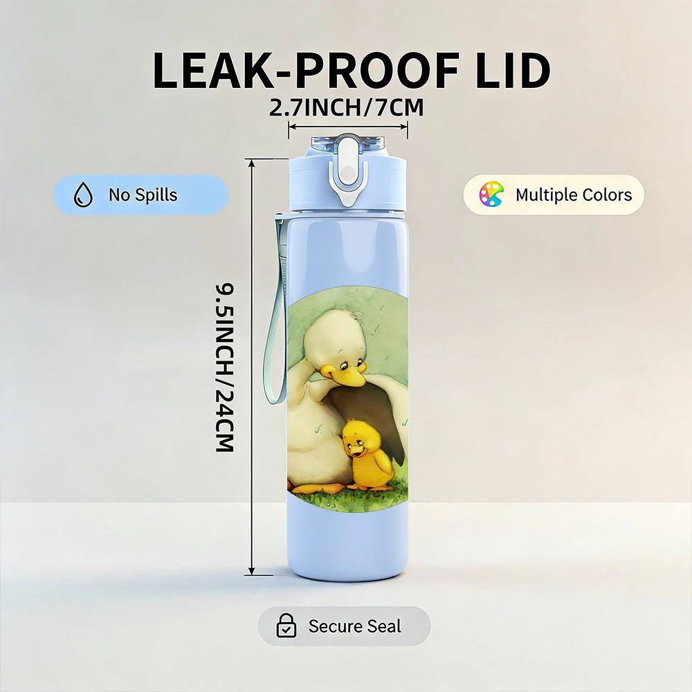 1PC Mother Duck With Baby Duckling Print 750ml Color Plastic Sports Water Bottle Leakproof Flip Straw Lid Suitable for Sports Office Home Use