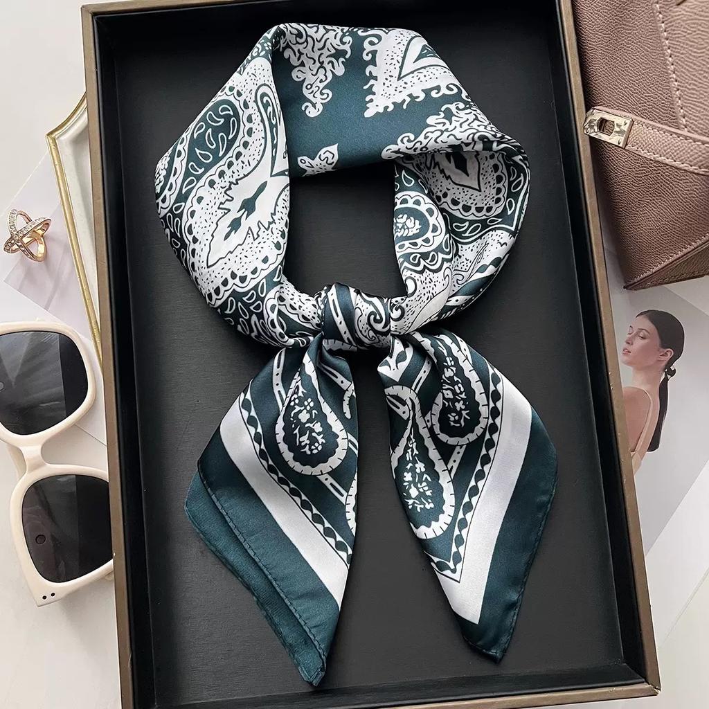 New Silk Square Scarf Women Retro Paisley Cashew Print Neckerchief Female Foulard Head Hijab Hairband Soft Neck Bag Ribbon Satin
