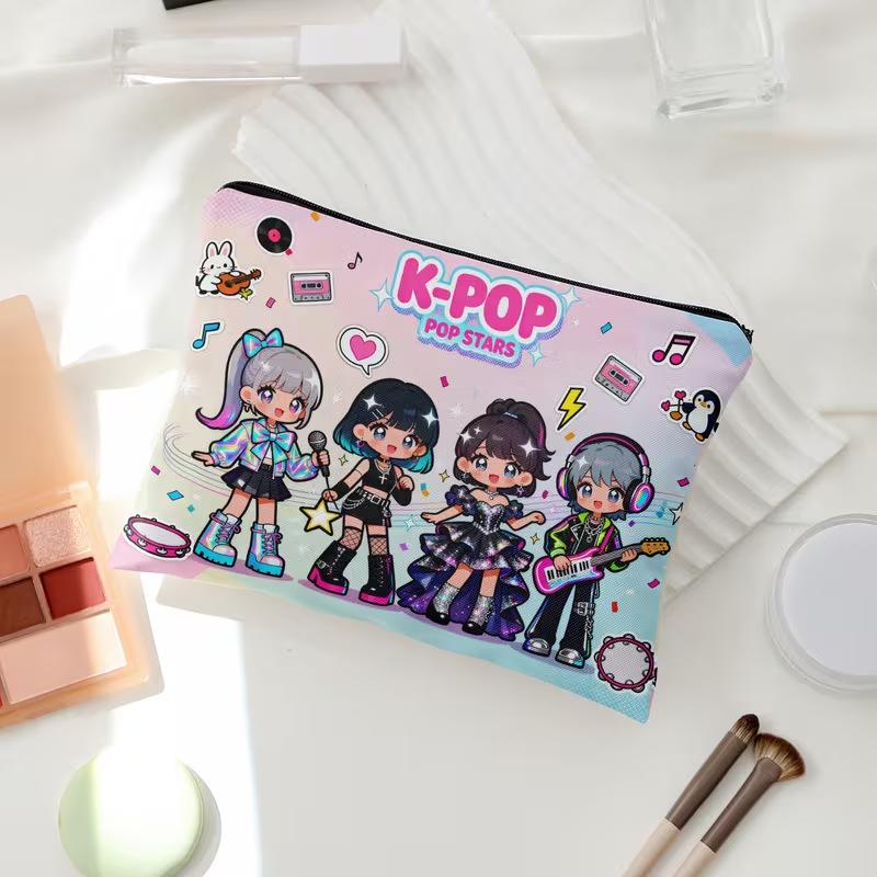 K-POP Themed Makeup Toiletry Organizer Bag Double Sided Idol Characters Travel Home Storage for Cosmetics Skincare Jewelry Gift